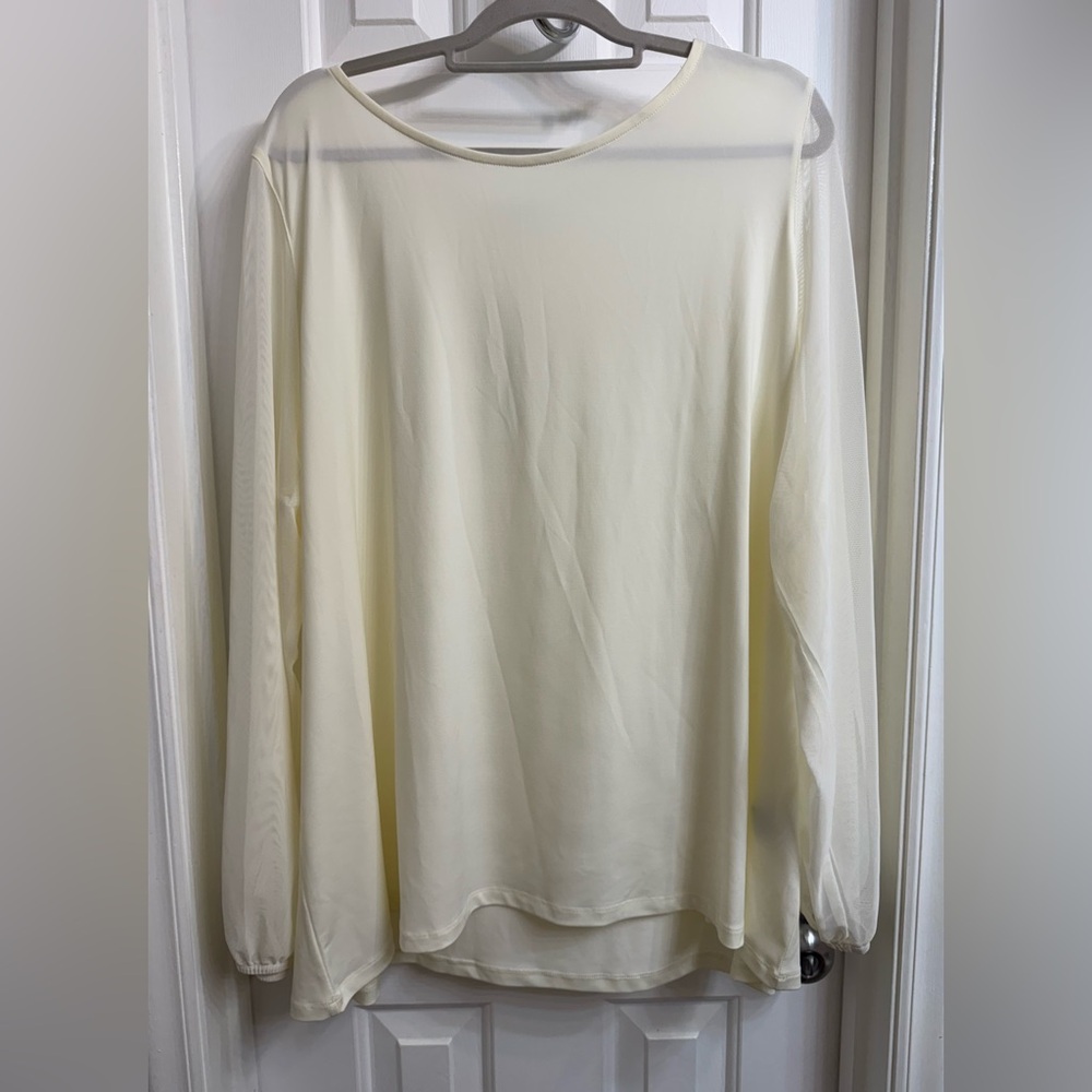 Antthony Cream Top with Long Sheer Mesh Sleeves, Size 3X, NEW with Tags